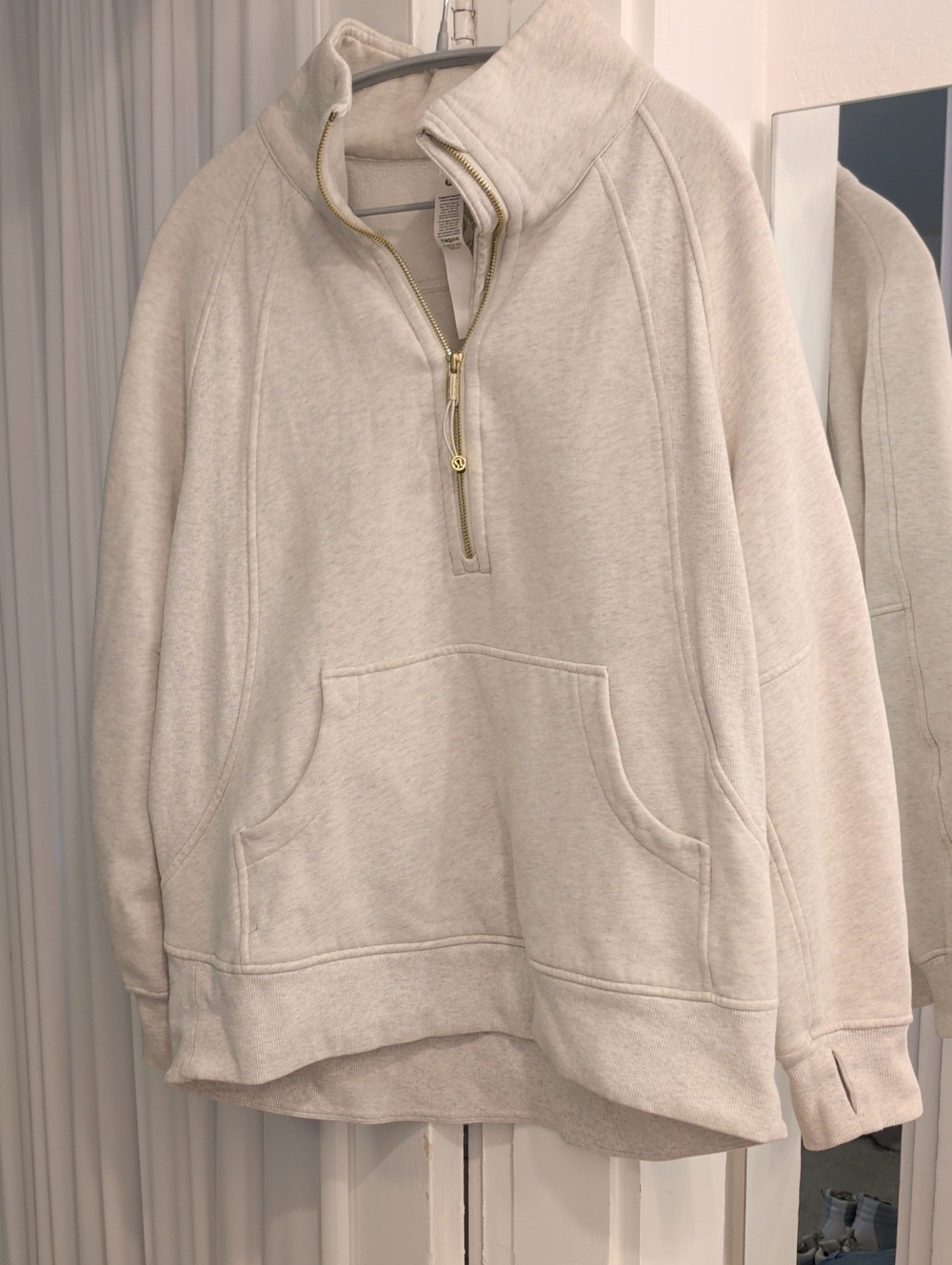 Lululemon Athletica Scuba Hethered Oatmeal Cream Half-Zip Cowl Pullover
